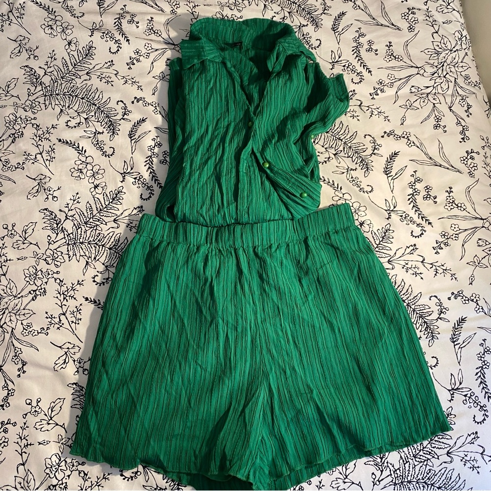 Matching shorts and long sleeve button up